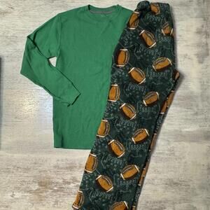 EUC Faded Glory Green Football Pajama Boys Set 10 12 Years
